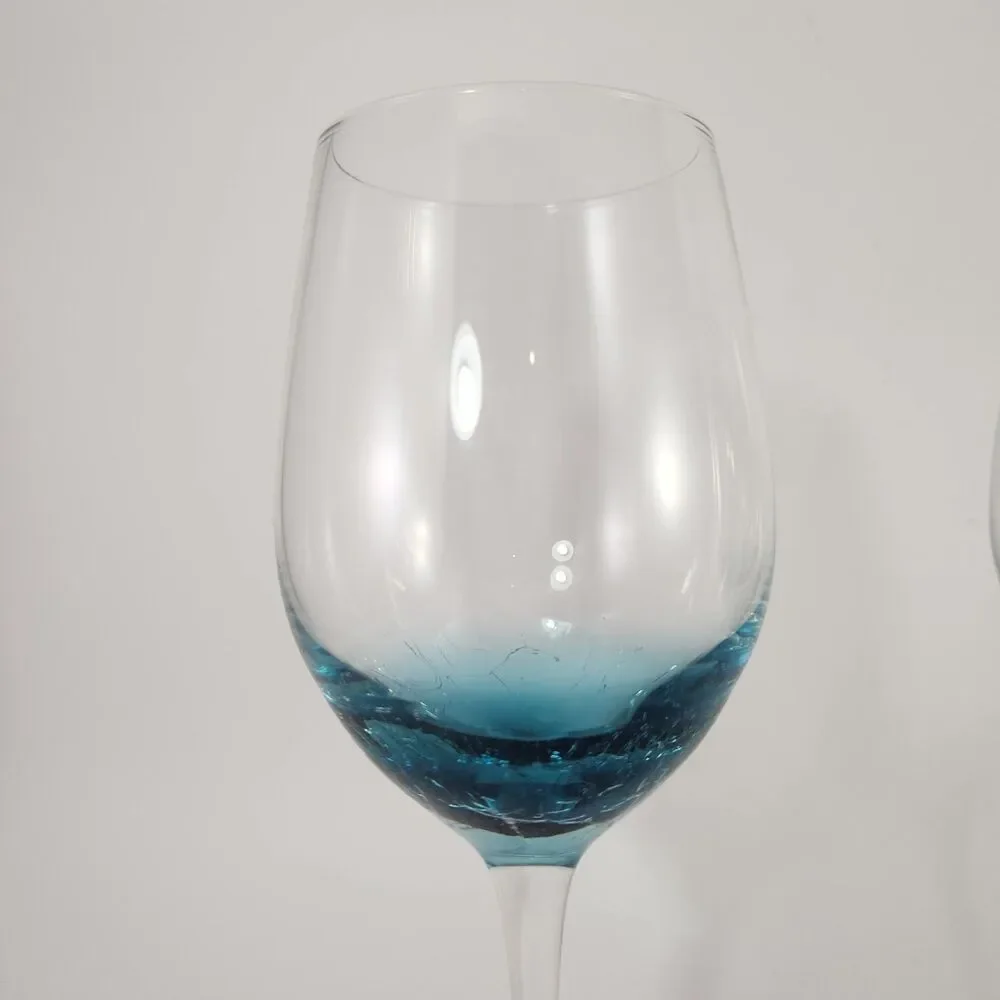Pier 1 White Wine Glasses Set Of 2 Teal Blue Crackle Glass Wedding Toast
